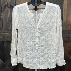 Roller Rabbit Embroidered Top L White Southwestern Aztec Bohemian Casual Neutral